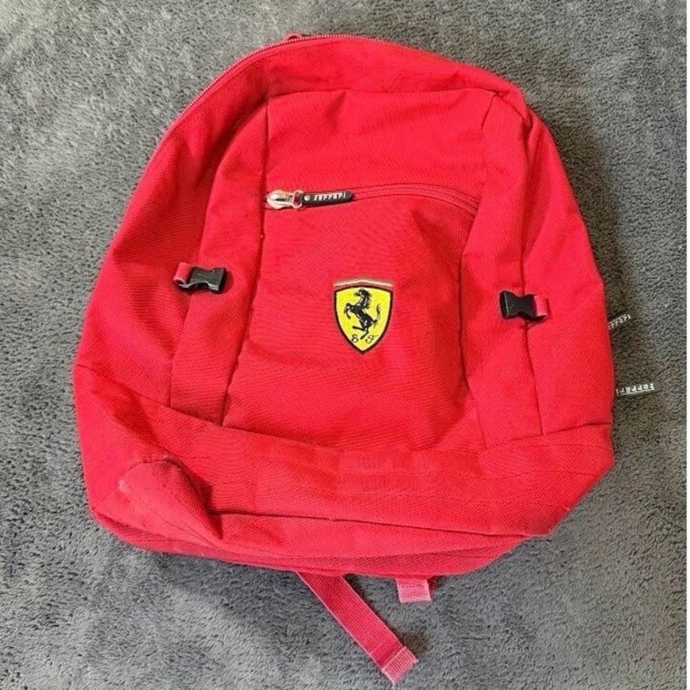Ferrari Fila Sport Red Canvas Backpack Formula 1 Racing Bag with Pouch